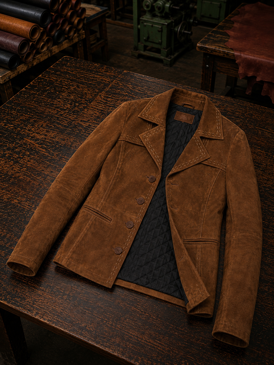 Women's Classic Suede Blazer with Contrast Stitching