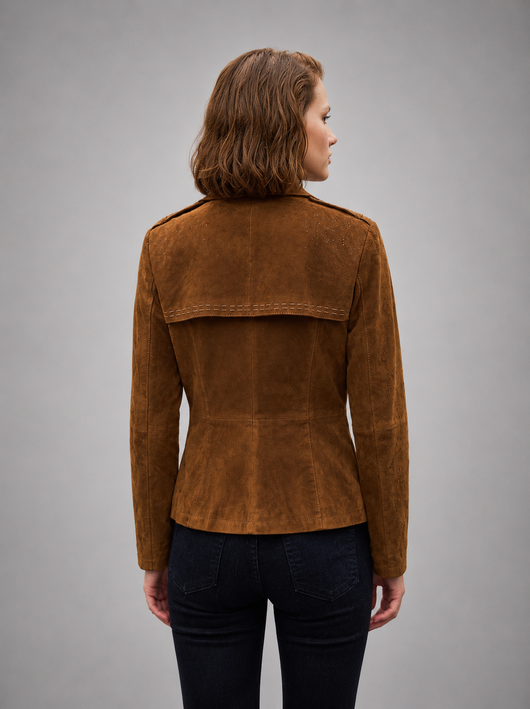 Women's Classic Suede Blazer with Contrast Stitching