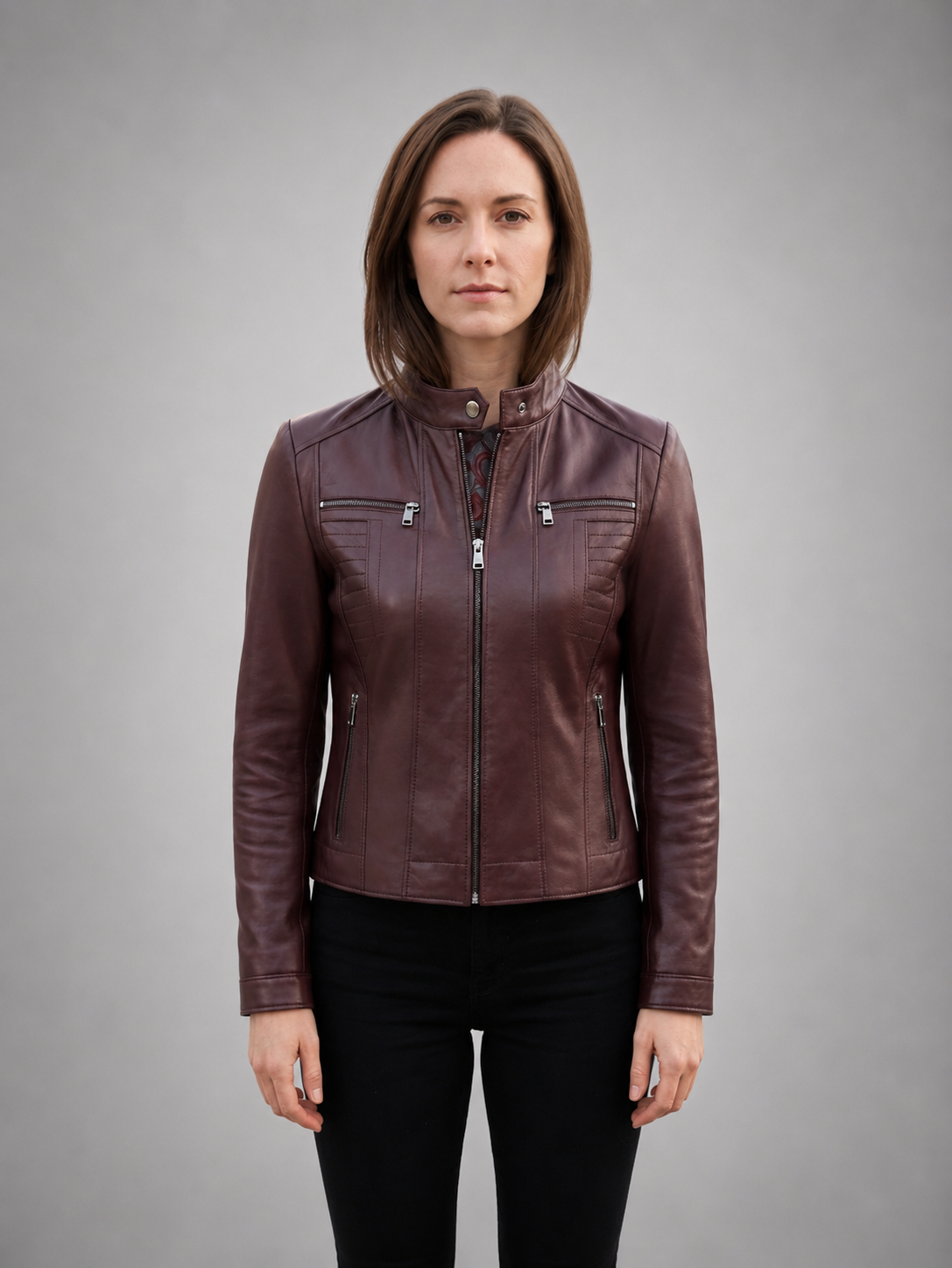Women's Marlyn Burgundy Leather Jacket