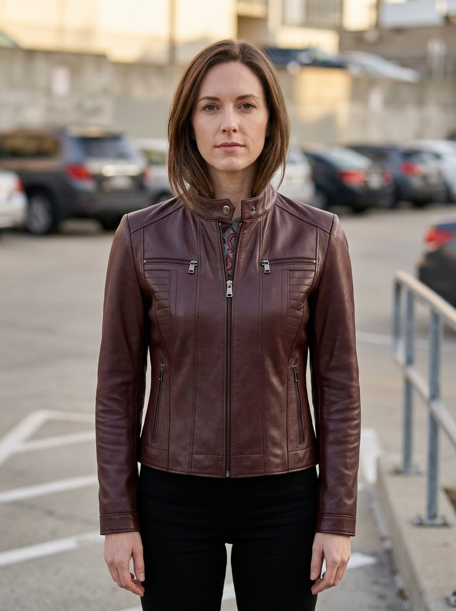 Women's Marlyn Burgundy Leather Jacket