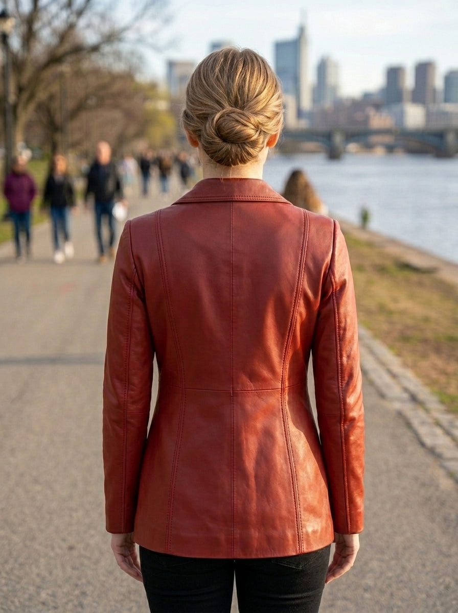Women's Maroon Leather Blazer