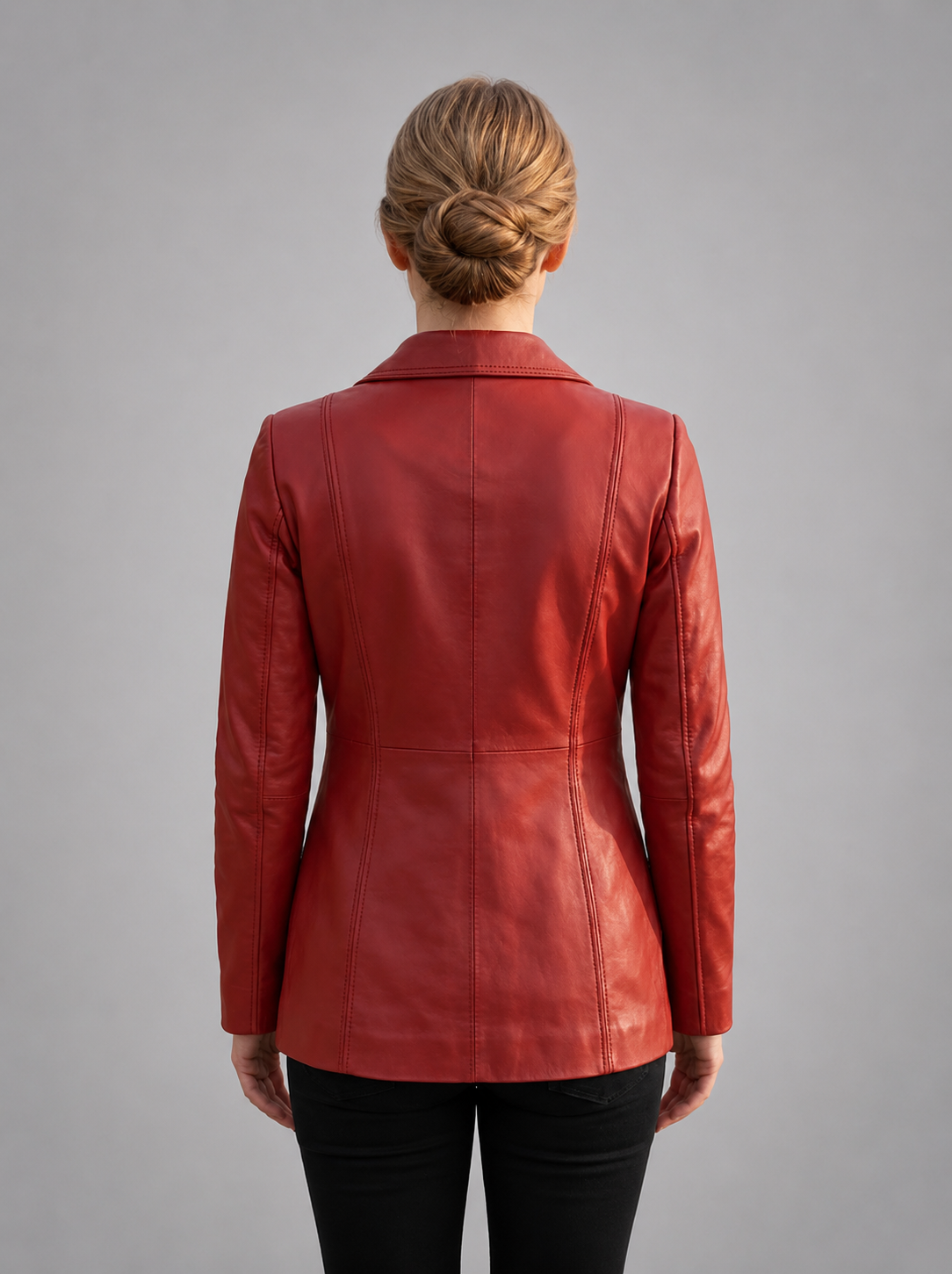 Women's Maroon Leather Blazer
