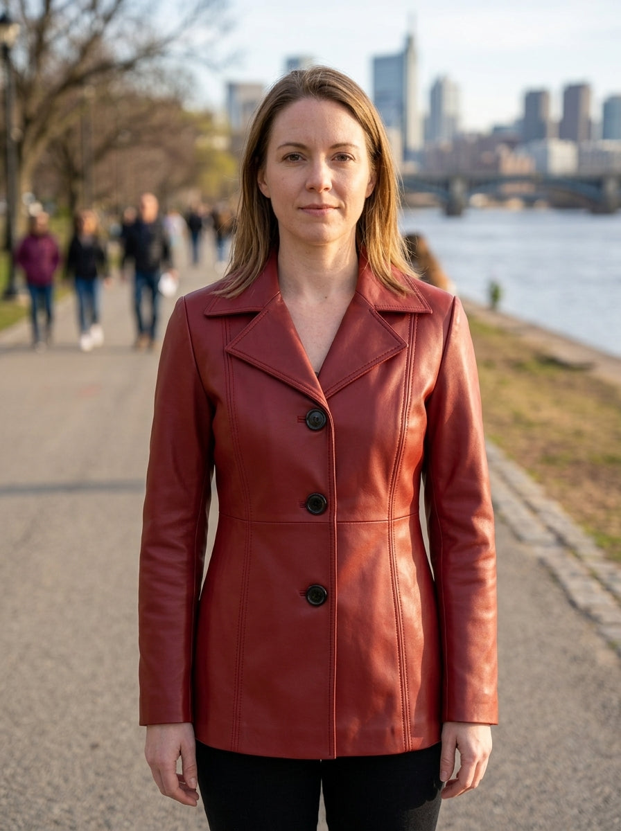 Women's Maroon Leather Blazer
