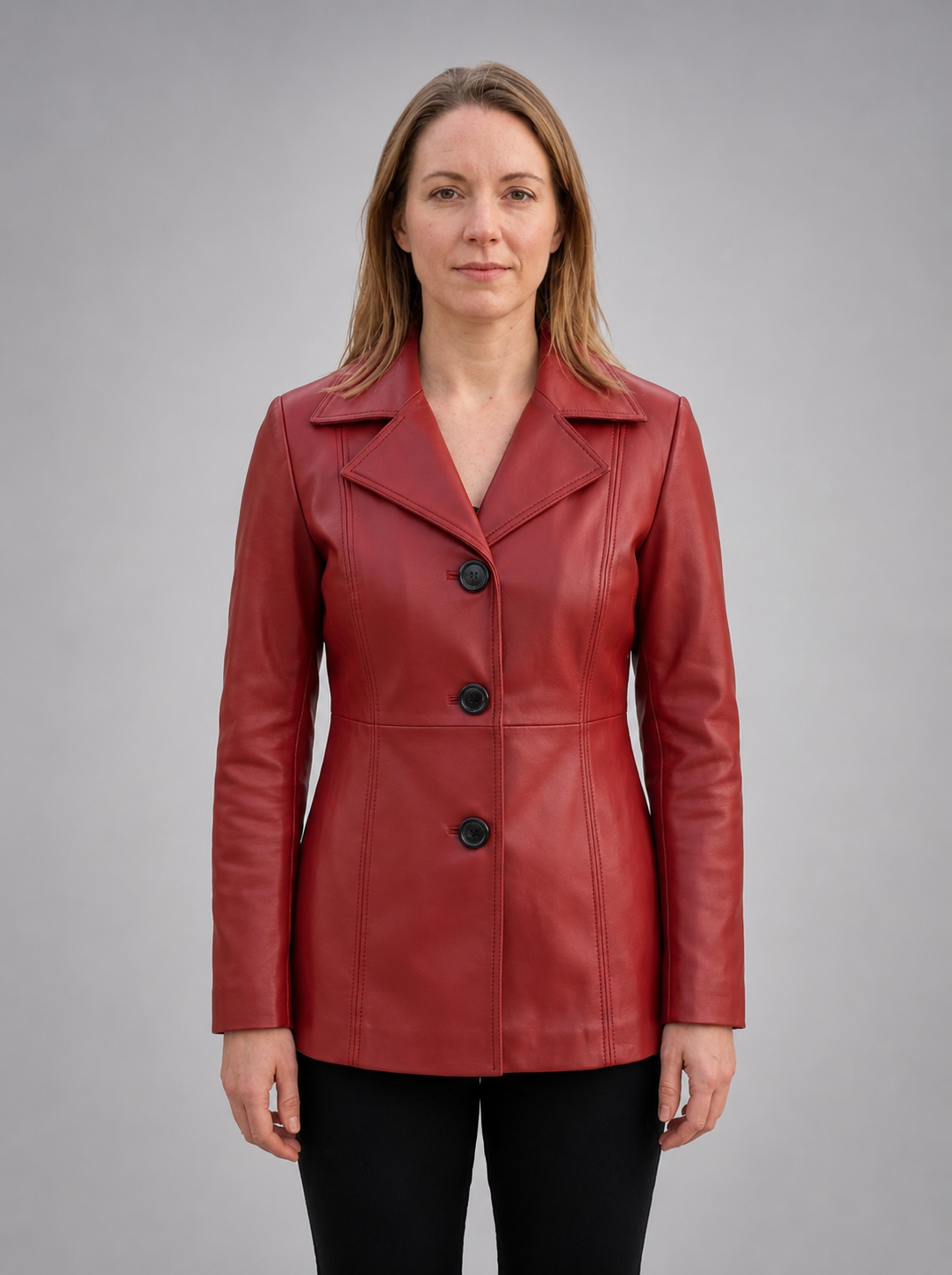 Women's Maroon Leather Blazer