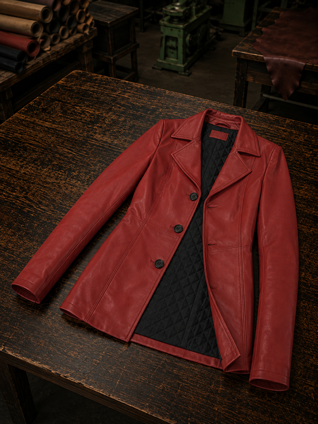 Women's Maroon Leather Blazer