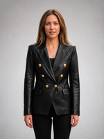 Women's Premium Black Leather Blazer