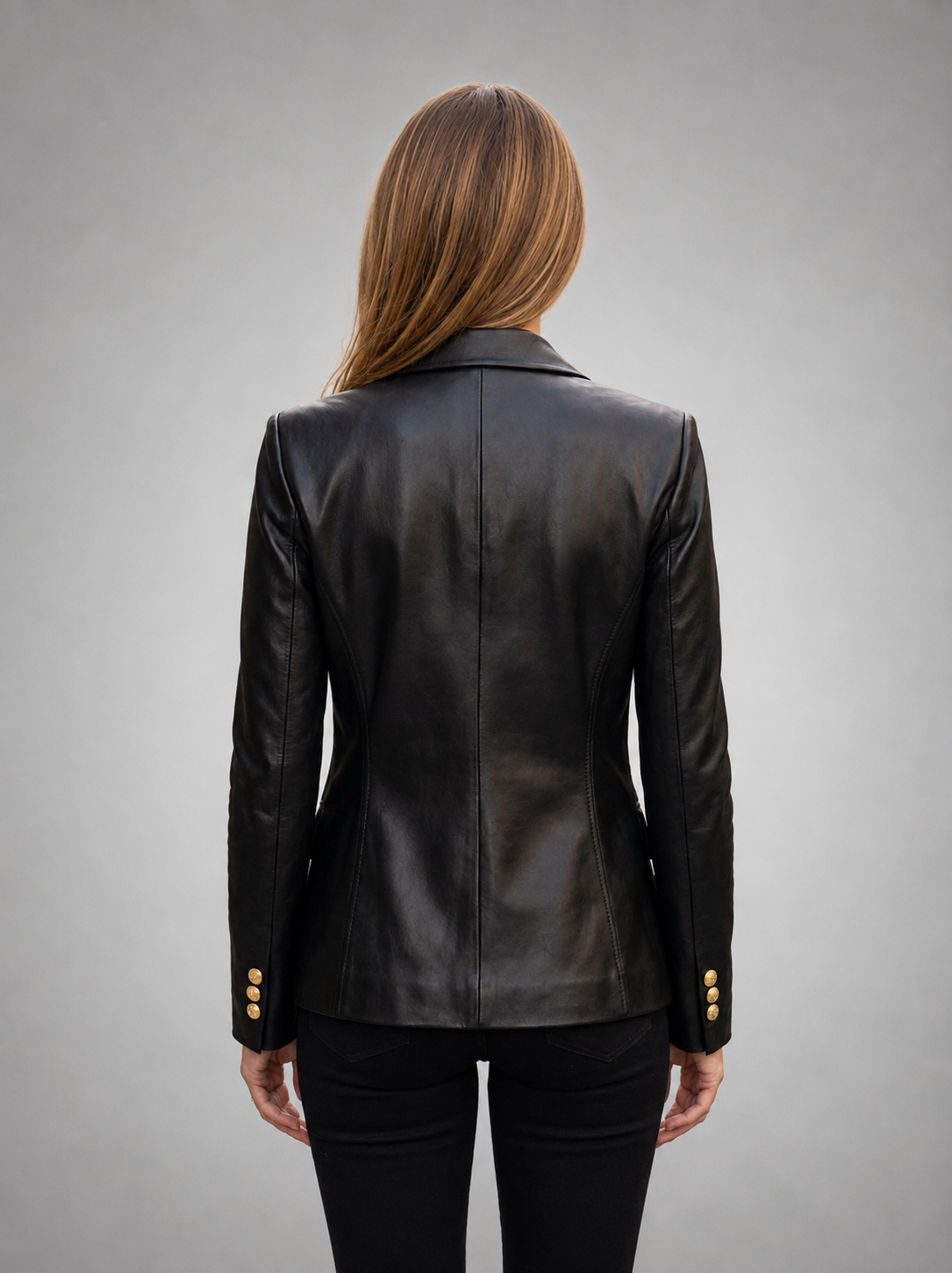Women's Premium Black Leather Blazer