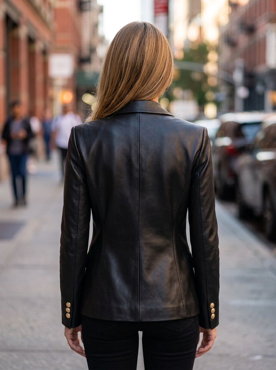 Women's Premium Black Leather Blazer