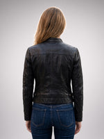 Women's Classic Black Leather Moto Jacket