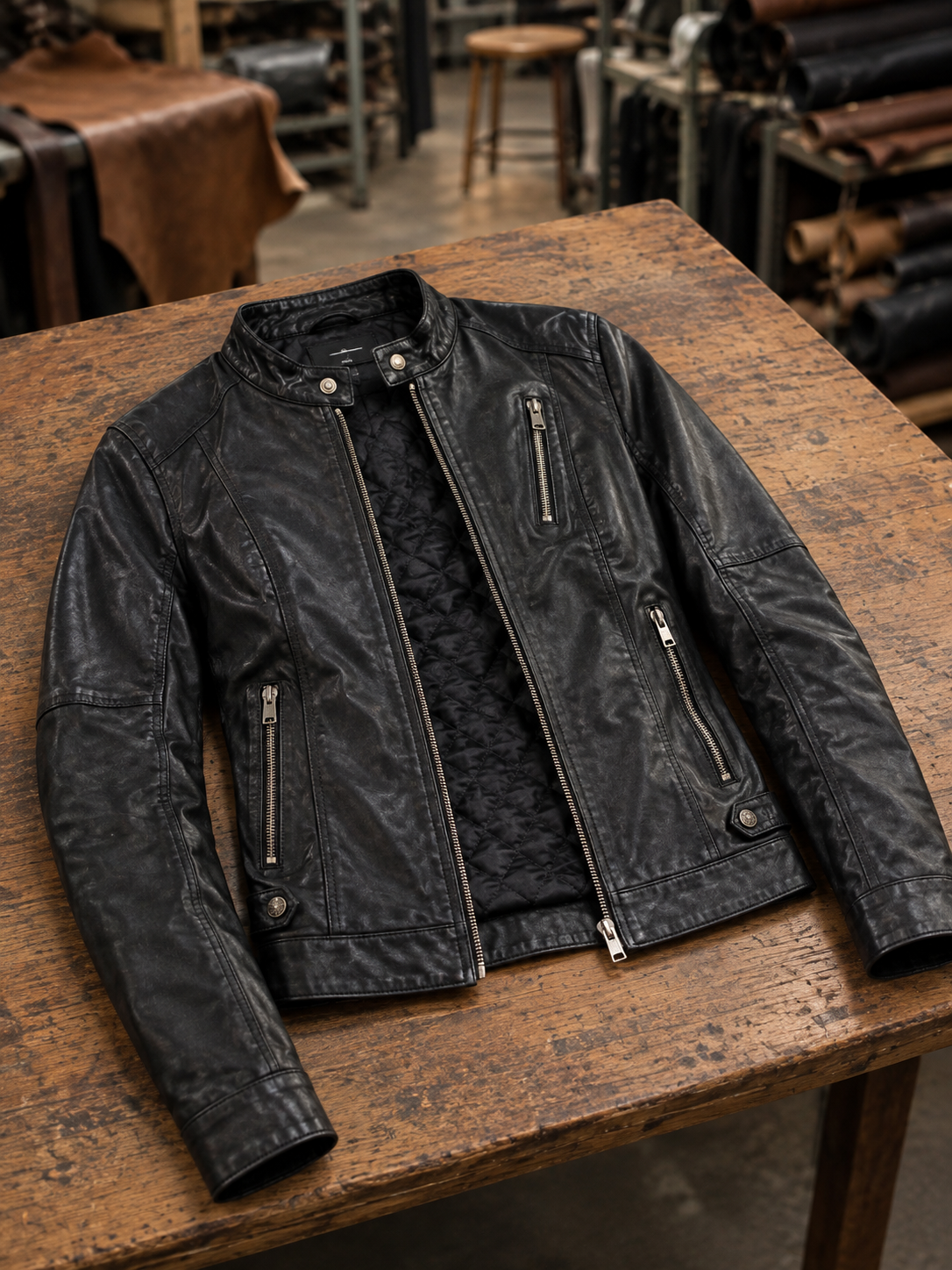 Women's Classic Black Leather Moto Jacket