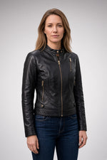 Women's Classic Black Leather Moto Jacket