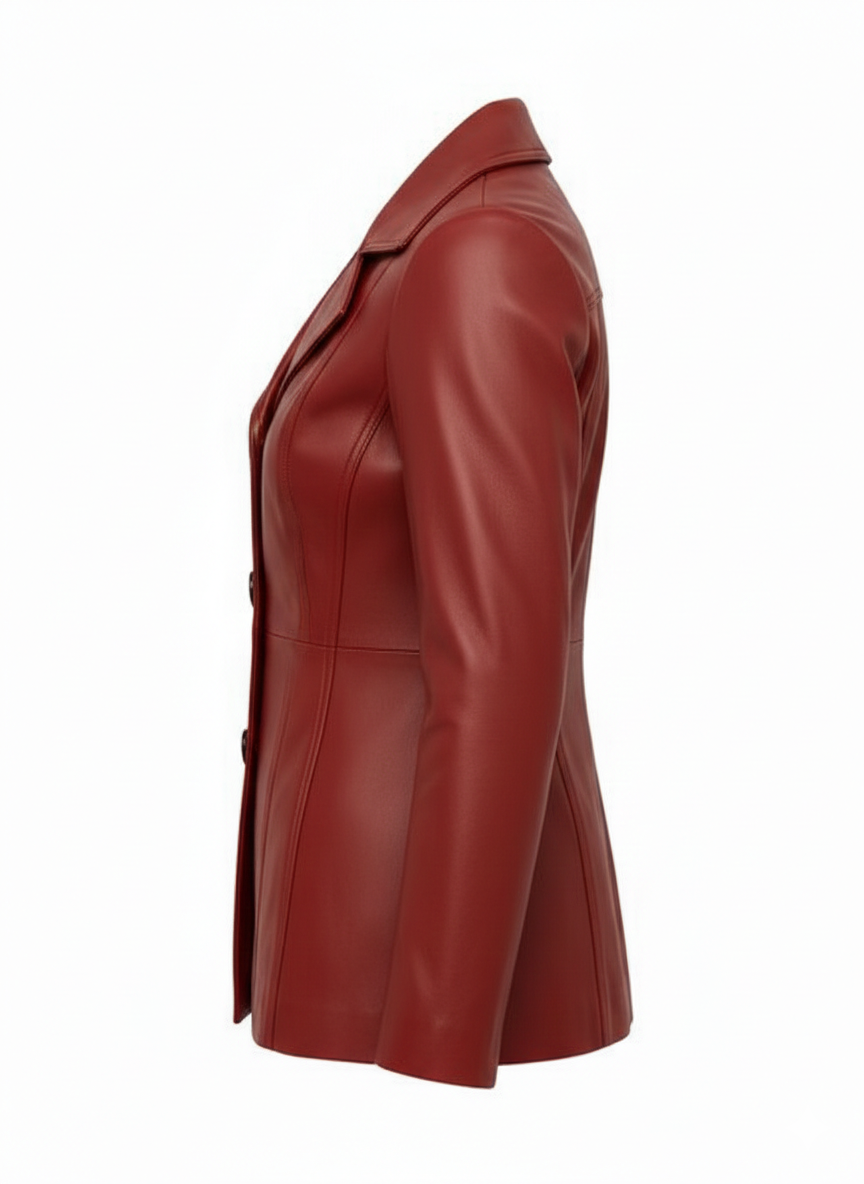 Women's Maroon Leather Blazer