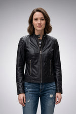 Women's Quilted Black Leather Moto Jacket