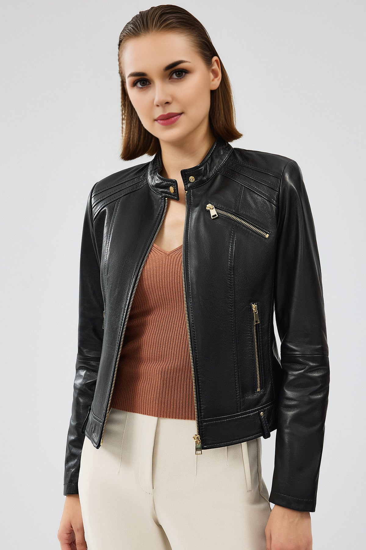 Women's Short Black Leather Jacket