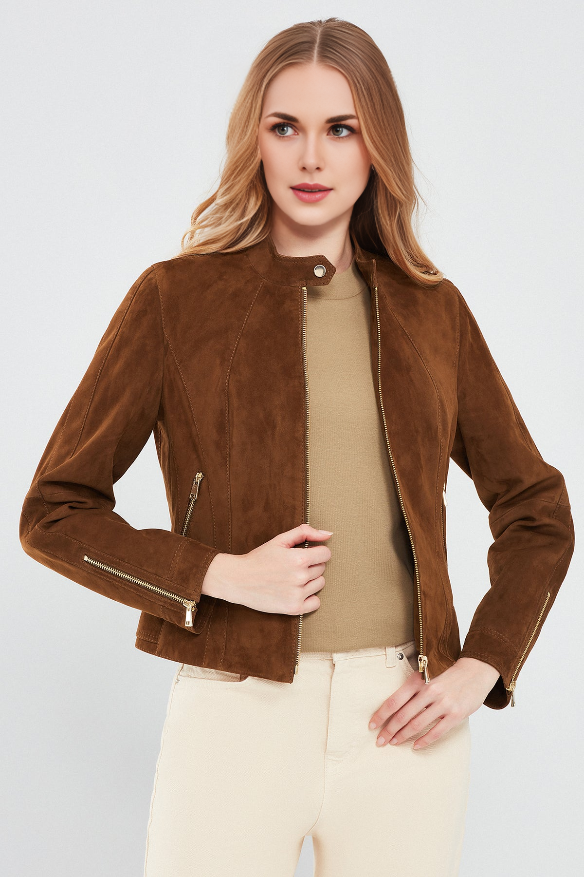 Women's Short Brown Suede Leather Jacket