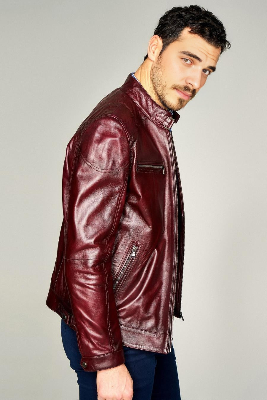 Phoenix Dark Red Stylish Leather Jacket For Men