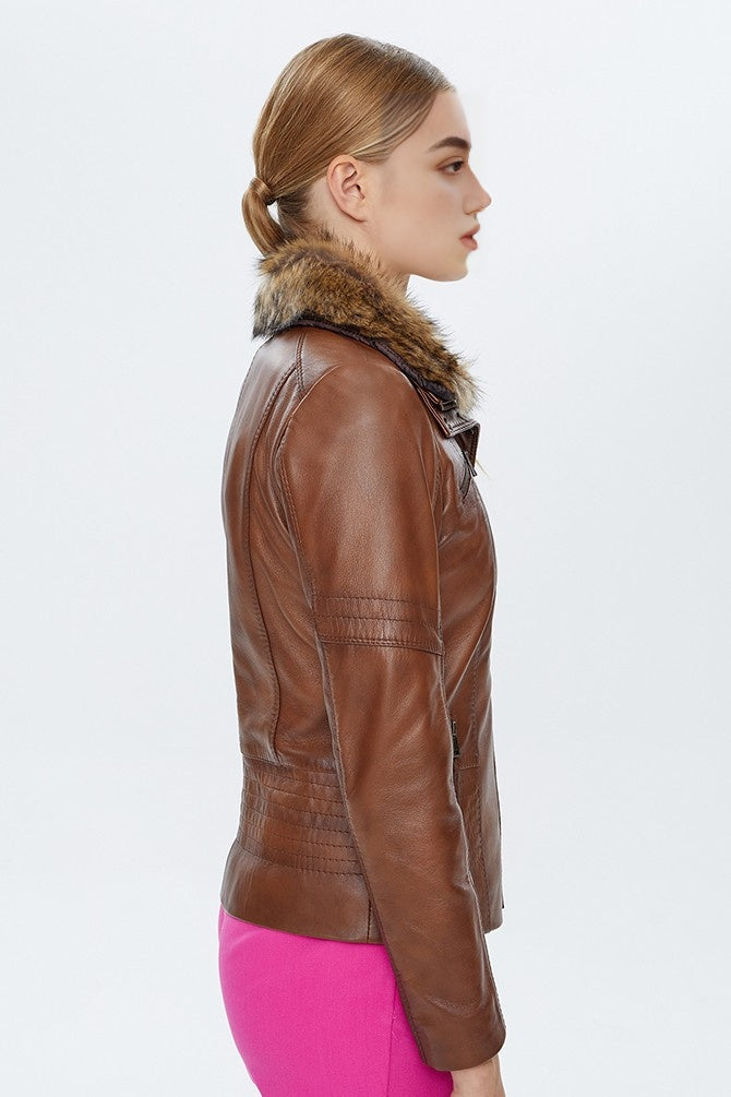 Brown Belinda Leather Jacket For Women's