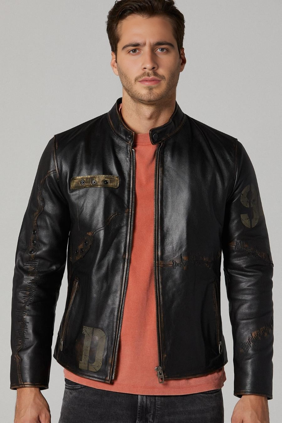 Trendy Distressed Black Leather Jacket For Men