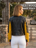 Yellow & Black Leather Jacket For Women