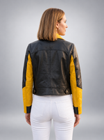 Yellow & Black Leather Jacket For Women