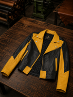 Yellow & Black Leather Jacket For Women