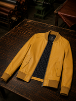 Yellow Bomber Leather Jacket For Women