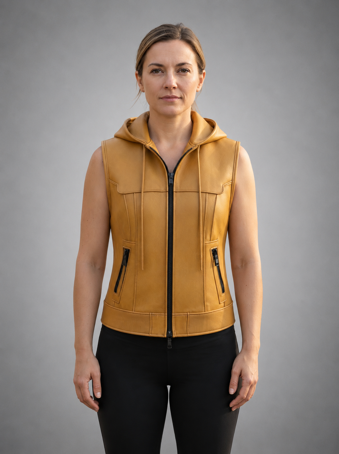 Yellow Cafe Racer Vest Leather For Women