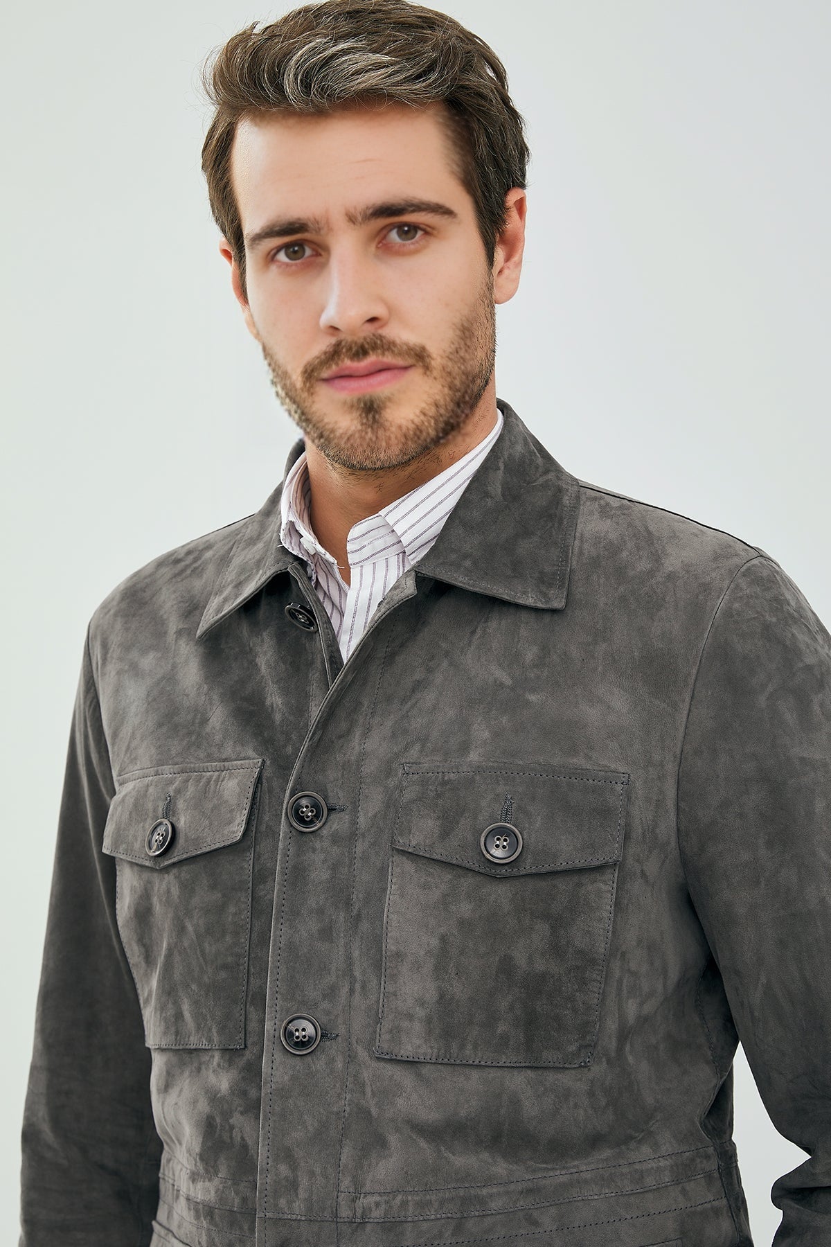 Banocci Suede Grey Stylish Leather Jacket For Men