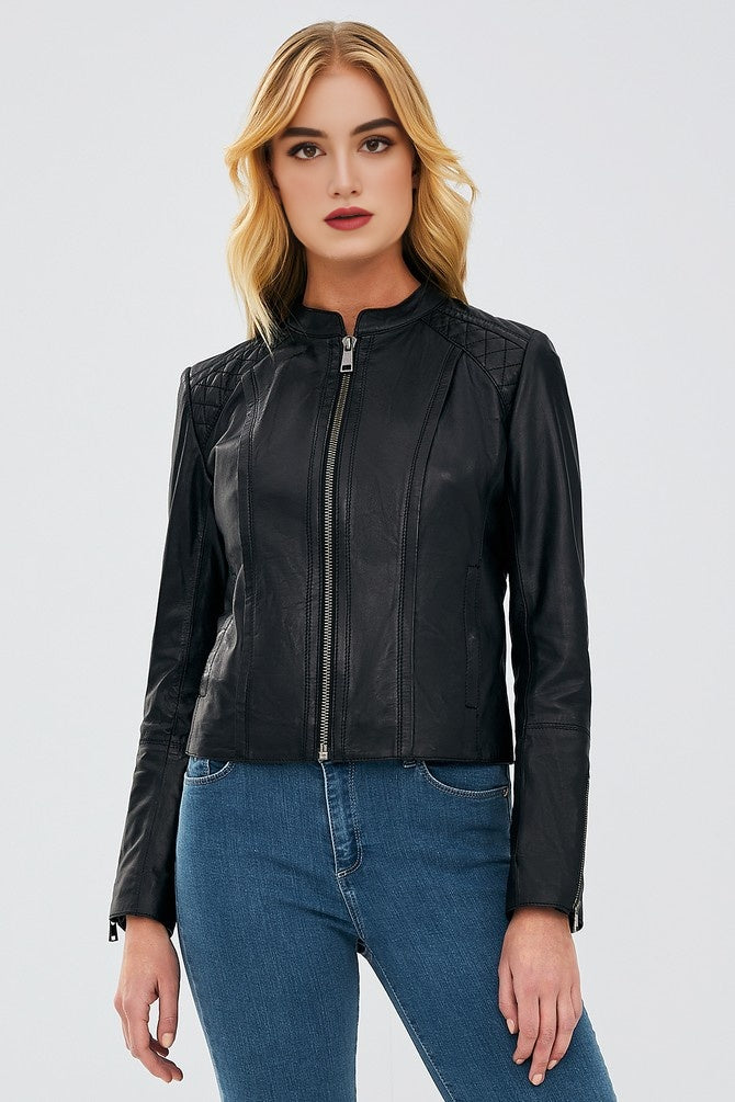 Black Paris Leather Jacket For Women's