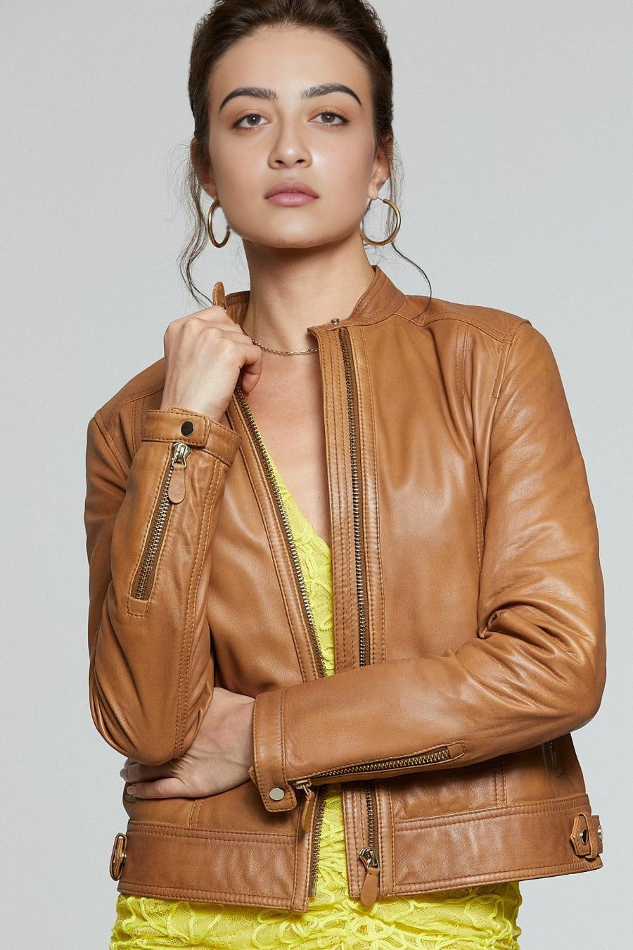 Hannah Brown Smooth Leather Jacket For Women