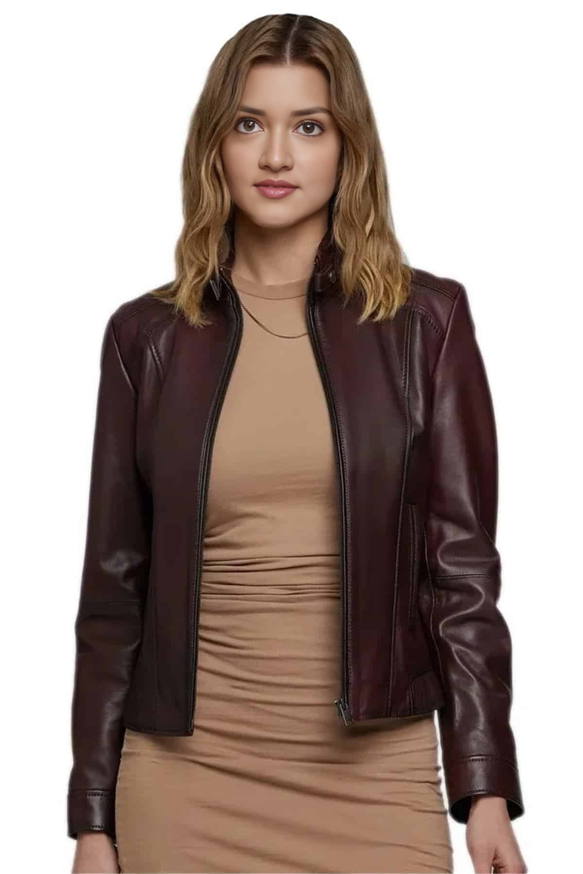 Kathleen Dark Brown Biker Leather Jacket For Women