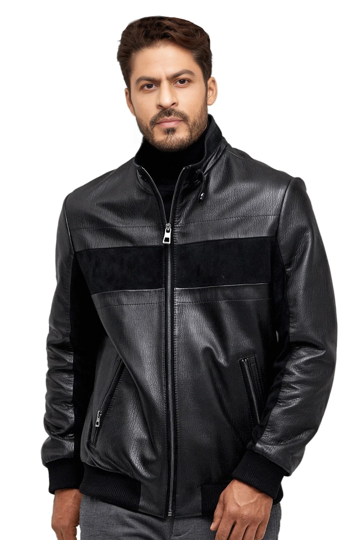 Mark Black Bomber Leather jacket For Men