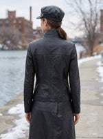 Zoe Black Biker Leather Jacket For Women