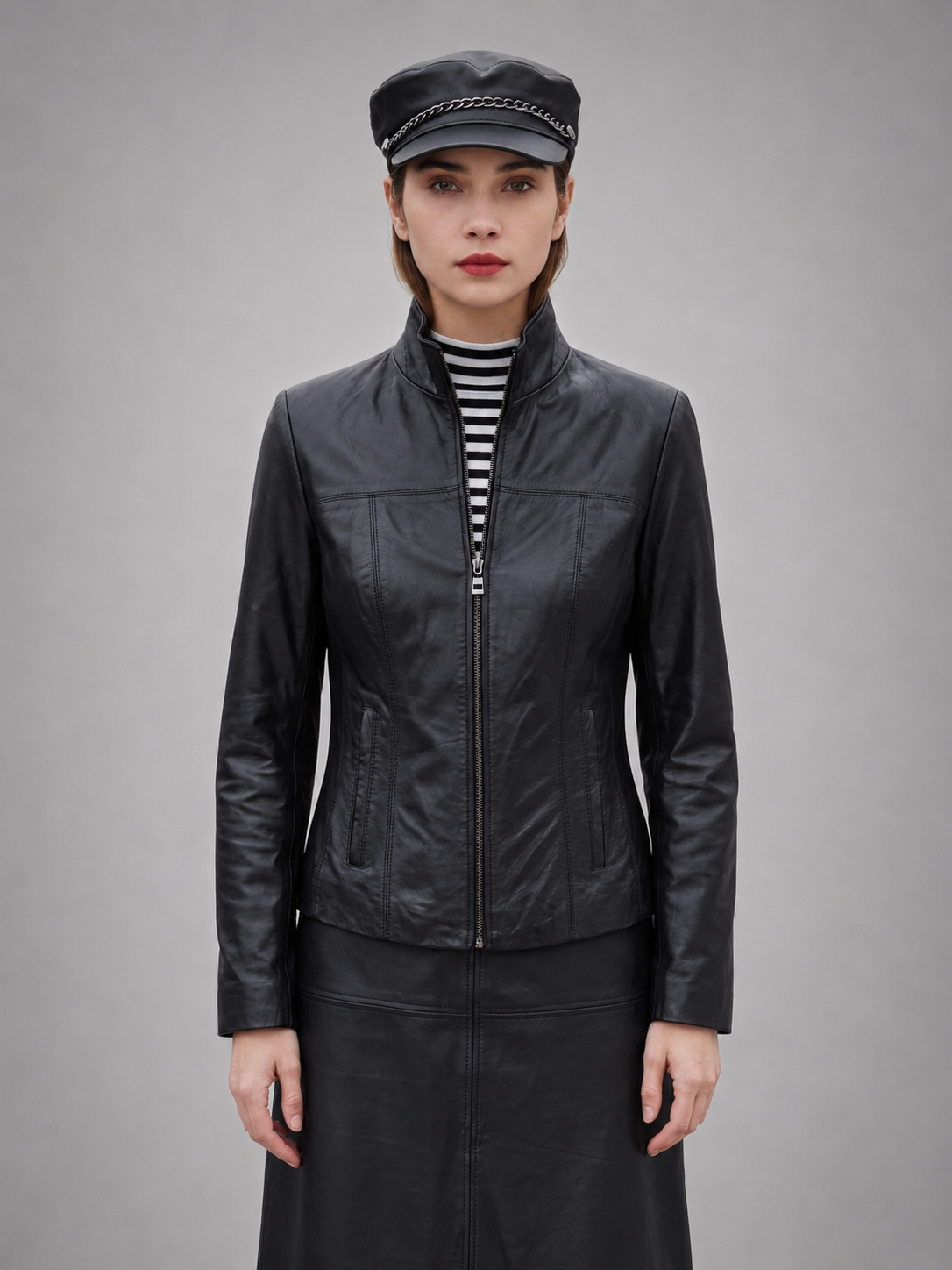 Zoe Black Biker Leather Jacket For Women
