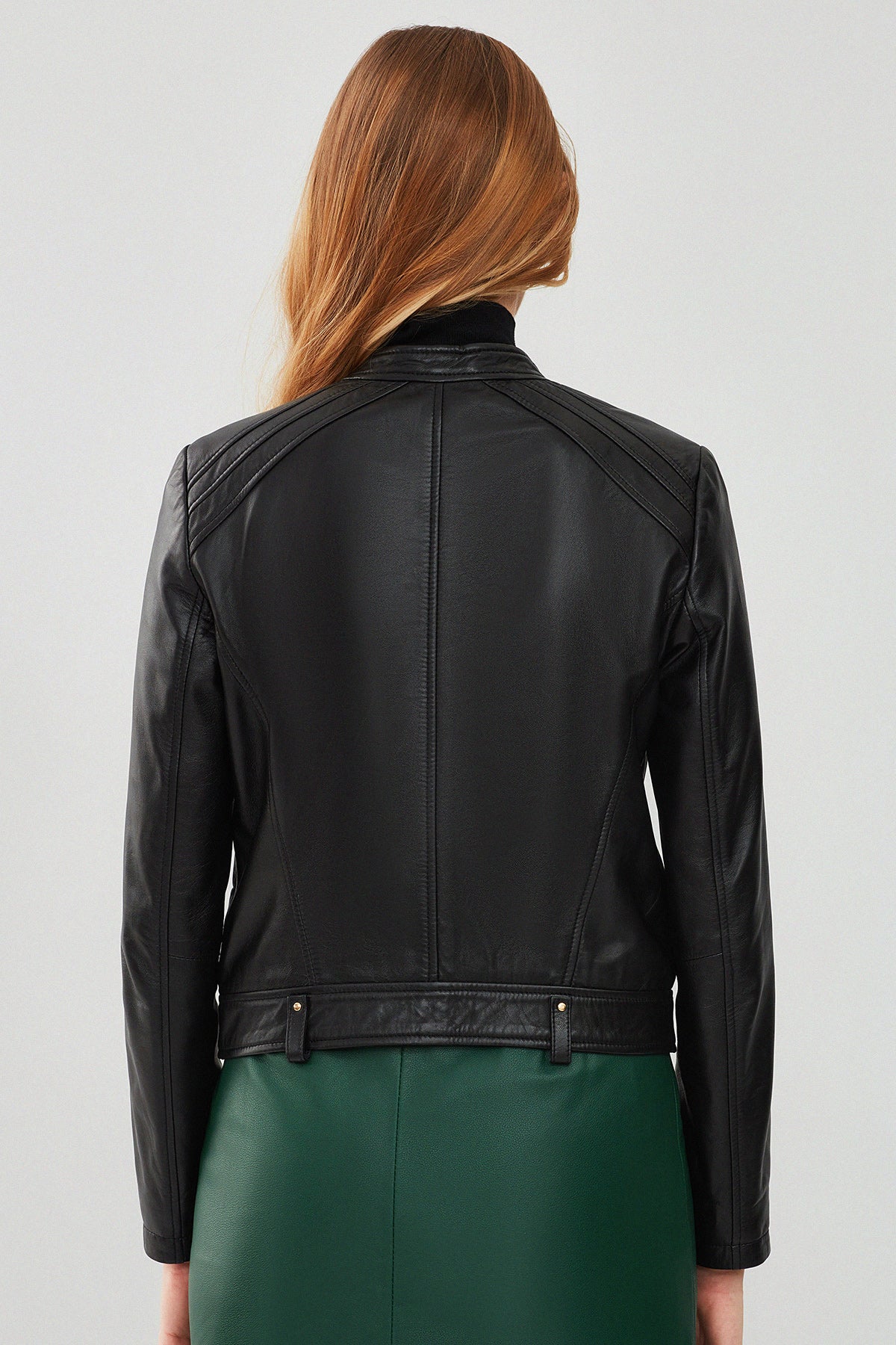 Emily Short Black Leather Jacket For Women