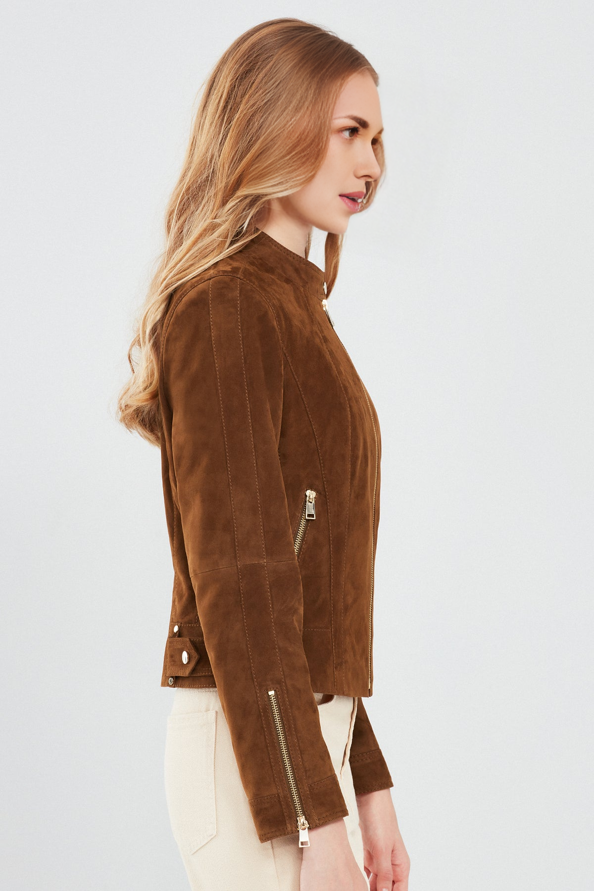 Grace Women's Short Brown Suede Leather Jacket