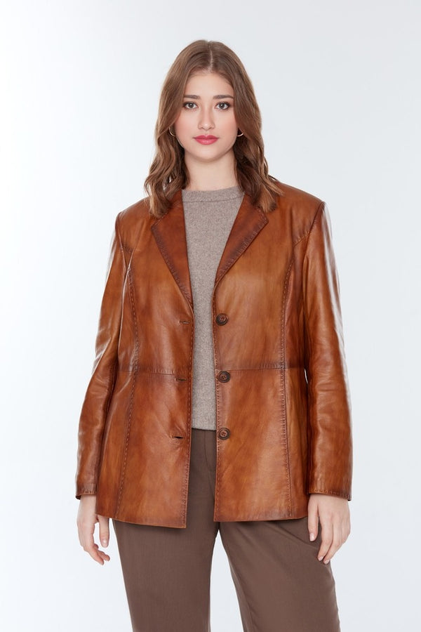 Kartherine Waxed Brown Leather Jacket for Women