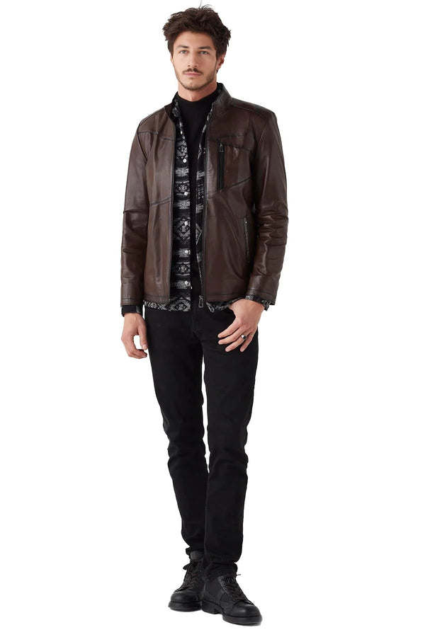 Dereck Brown Slim Fit Real Leather Jacket For Men