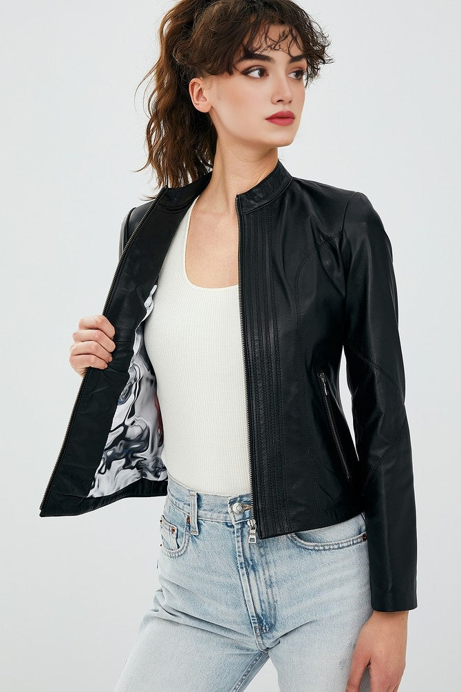 Black Bianca Leather Jacket for Women