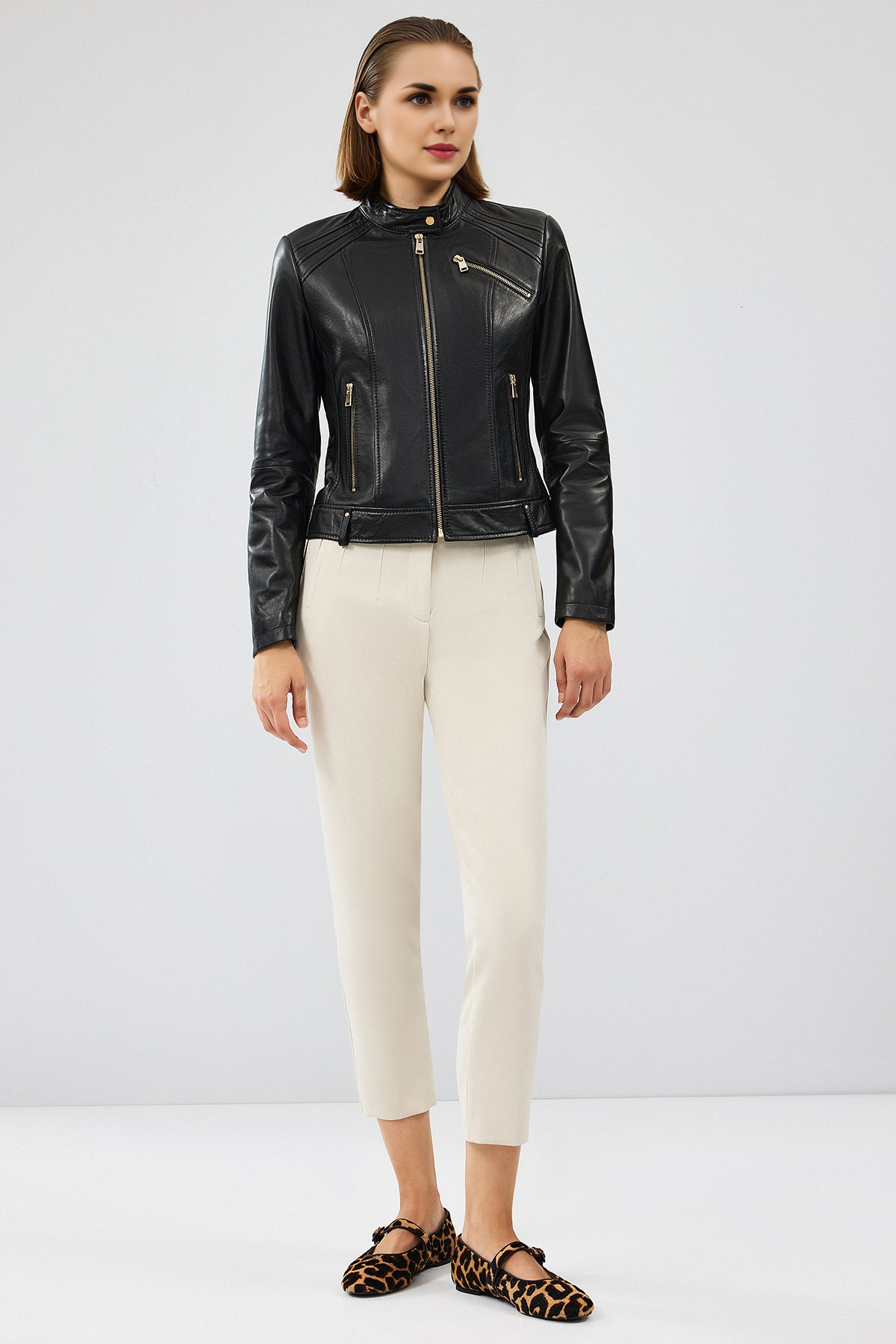 Heidi Women's Short Black Leather Jacket