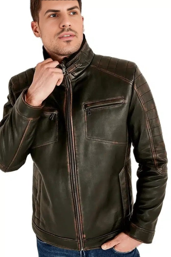 Enomial Men’s 100% Real Black Leather Classic Jacket