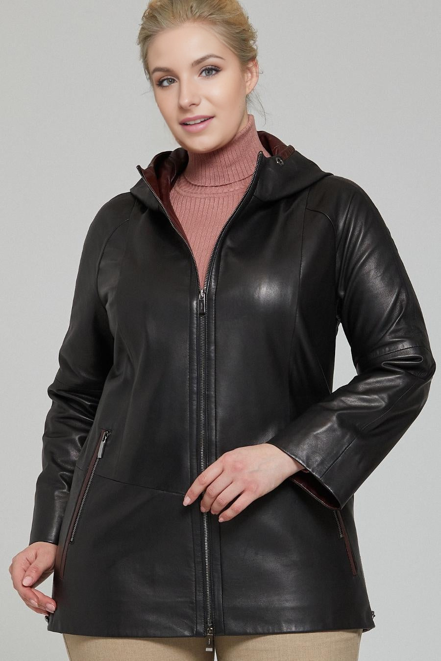 Black Long Leather Jacket For Women