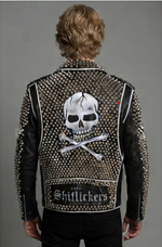 Men's Studded Leather Jacket Punk Skull UV Printed Coat
