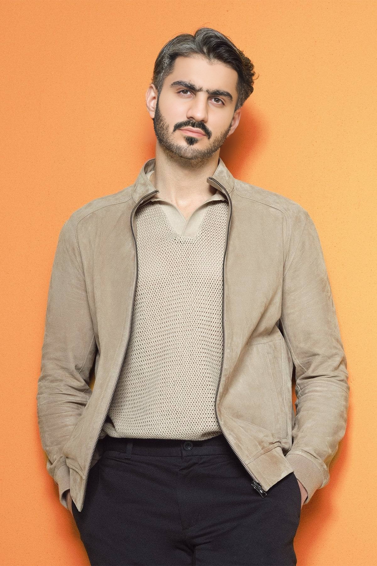 Modern Elegance Beige Suede Style Jacket for Men