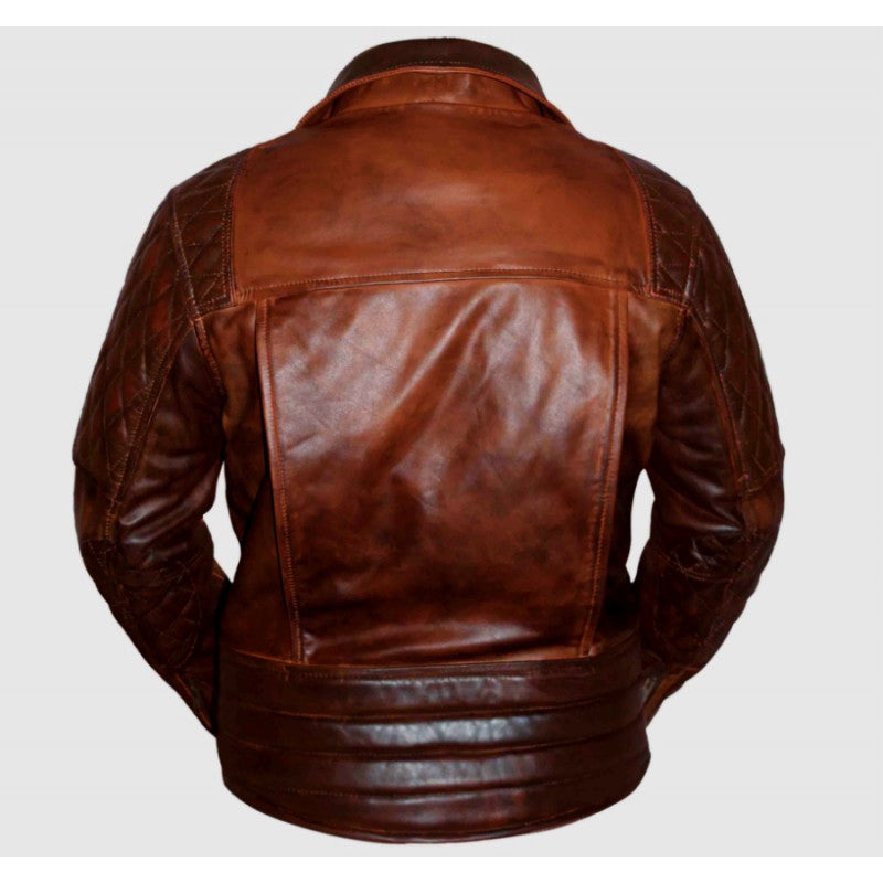 Classic Diamond Brown Leather Jacket For Men