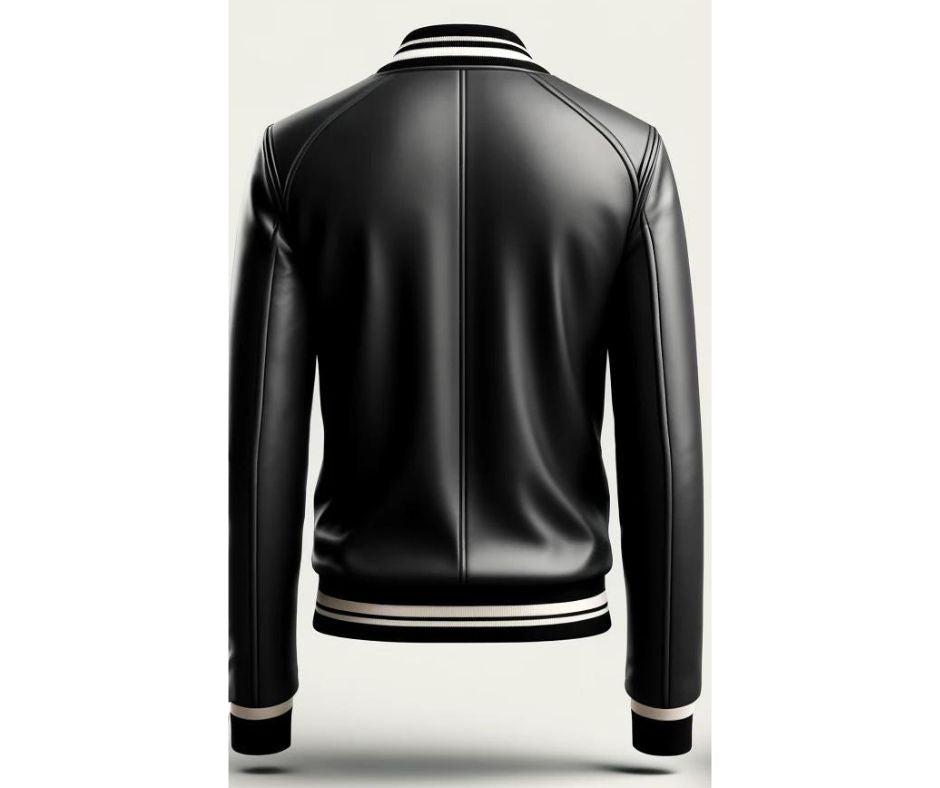 Black Slim Fit Bomber Leather Jacket For Men