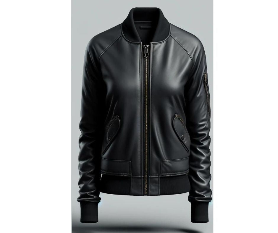 Black Bomber Leather Jacket For Women