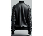 Black Bomber Leather Jacket For Women