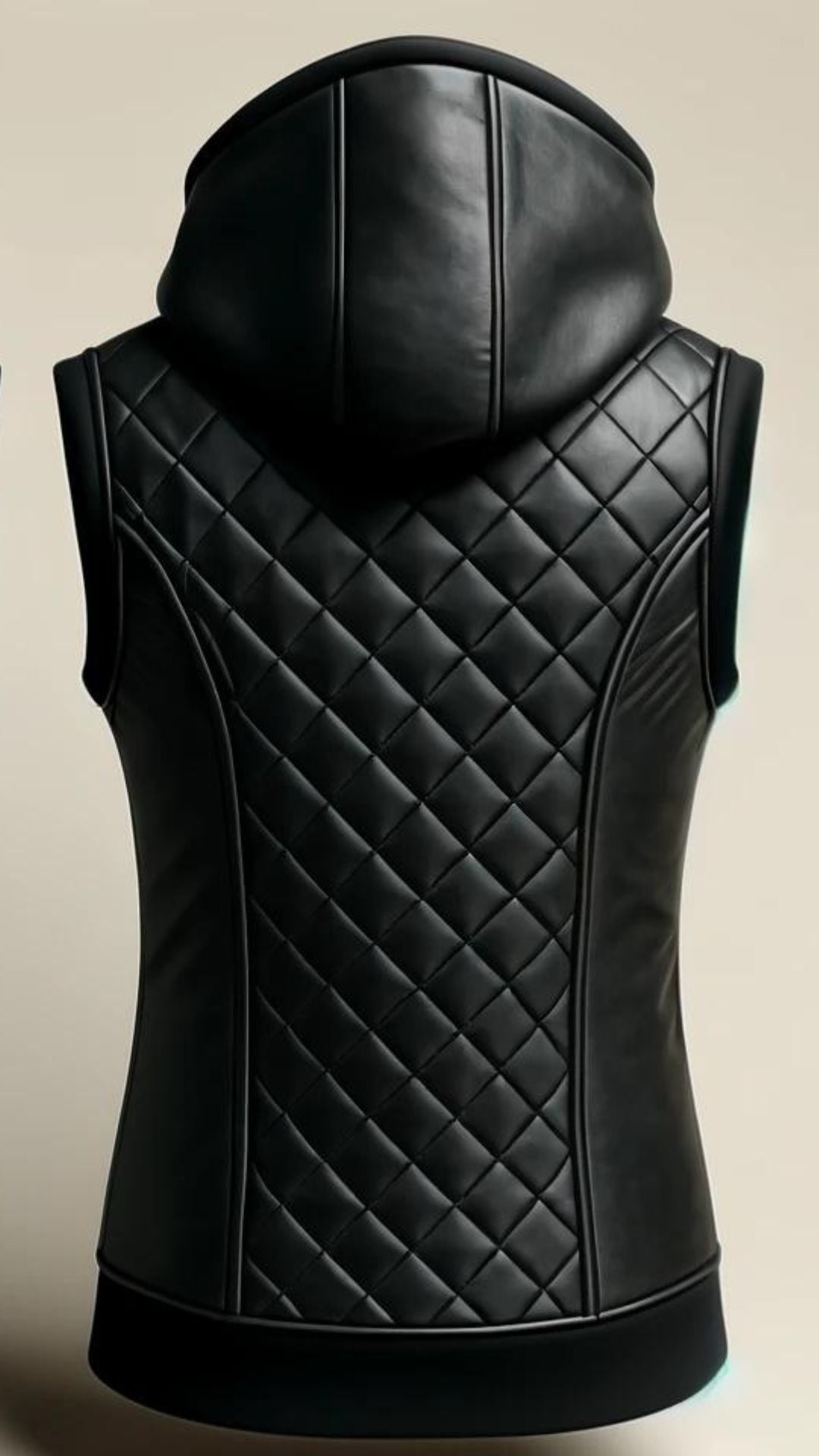 Black Quilted Vest Leather With Hood For Women