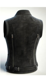 Black Distressed Vest Leather For Women